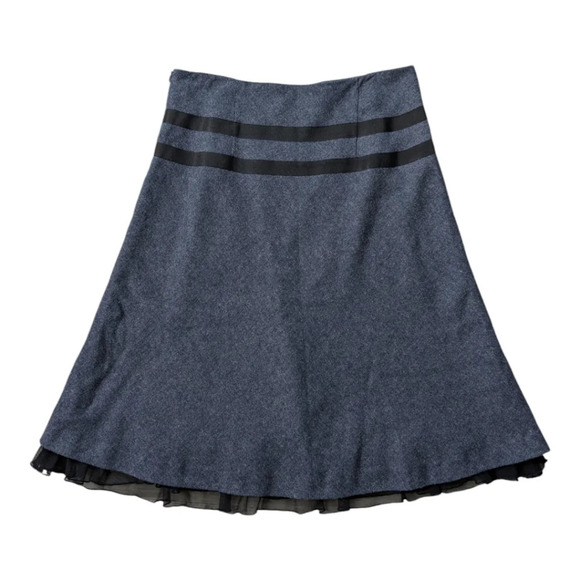 Cassis Wool Blend A-Line Full Skirt Fringe Embroidery  Gray Black 6 - Picture 5 of 8